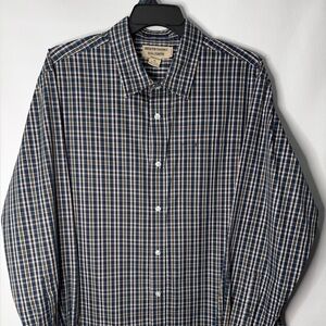 Duluth Trading Wrinkle Fighter Shirt Mens XL Blue Plaid Relaxed Fit Long Sleeve